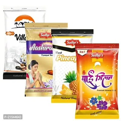 Sudha Milan Perfumery Works 4 In 1 Premium Incense Sticks (440 Sticks) Pack Of 4