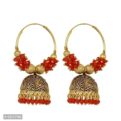Piah Fashion Marvelous Red Beads Jumkhi Earrings for Women