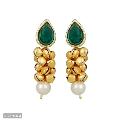 Piah Fashion Leaf Emerald drop Ghugri and White bead Earrings for Women