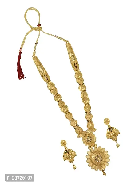 Piah Fashion Jewellery Gold Plated Traditional Designer Long Necklace Jewellery Set With Earrings For Women-thumb2