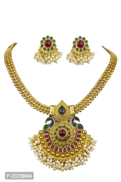 Piah fashion Gold Plated Alloy Long Rani Haar Necklace Set with Earrings for Women-thumb0