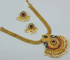 Piah fashion Gold Plated Alloy Long Rani Haar Necklace Set with Earrings for Women-thumb1
