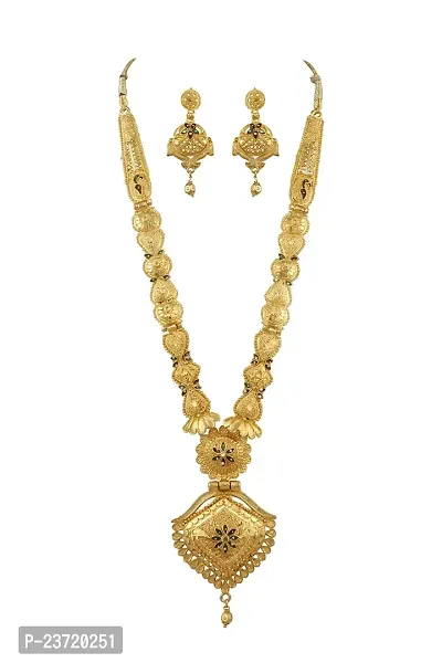 Piah Fashion Jewellery Gold Plated Traditional Designer Long Necklace Jewellery Set With Earrings For Women