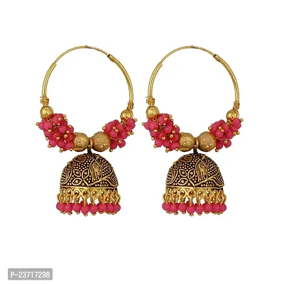Piah Fashion Marvelous Pink Beads Jumkhi Earrings for Women