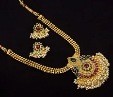 Piah fashion Gold Plated Alloy Long Rani Haar Necklace Set with Earrings for Women-thumb4