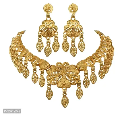 Piah Fashion ?Traditional Gold Plated Necklace Jewellery Set with Earrings for Women