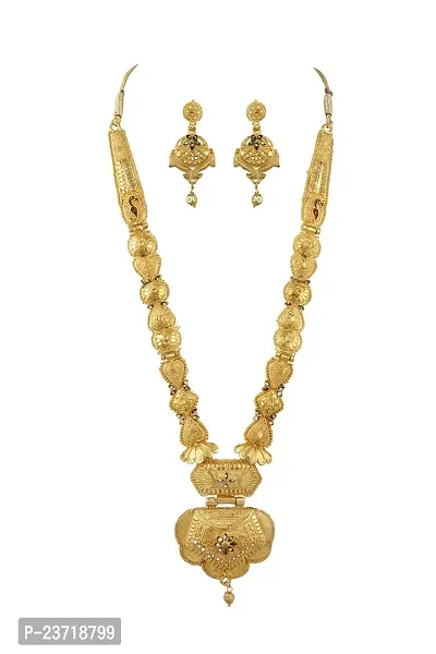 Piah Fashion Jewellery Gold Plated Traditional Designer Long Necklace Jewellery Set With Earrings For Women