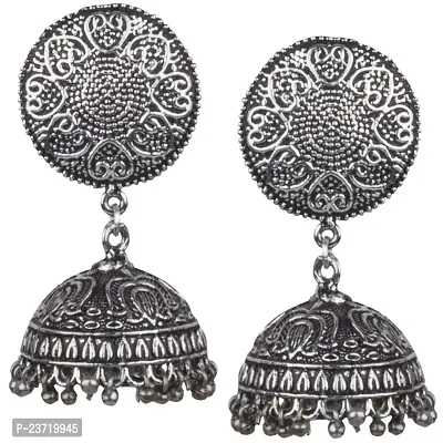Piah fashion Handmade Designer Traditional Oxidised silver Plated For Brass Jhumki Earring