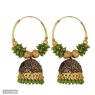 Piah Fashion Marvelous Green Pearl Jumkhi Earrings for Women