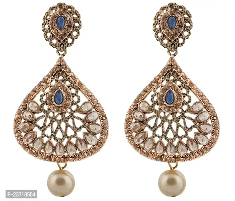 Piah Fashion Blue stone gold finishing dangle earrings