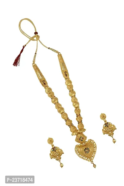 Piah Fashion Jewellery Gold Plated Traditional Designer Long Necklace Jewellery Set With Earrings For Women-thumb3