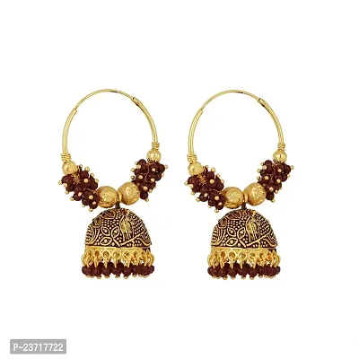Piah Fashion Marvelous Maroon Pearl Jumkhi Earrings for Women