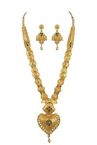 Piah Fashion Jewellery Gold Plated Traditional Designer Long Necklace Jewellery Set With Earrings For Women-thumb1