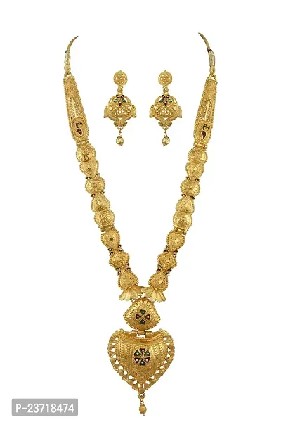 Piah Fashion Jewellery Gold Plated Traditional Designer Long Necklace Jewellery Set With Earrings For Women-thumb2