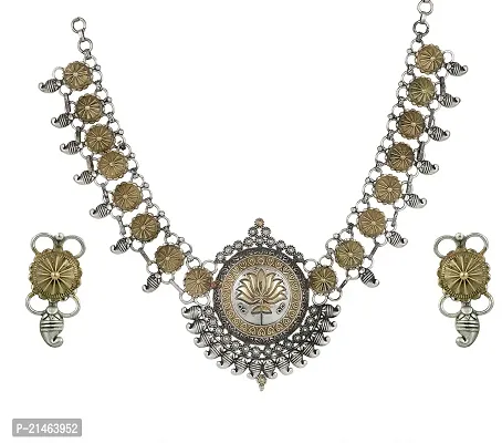 Stylish Copper Oxidised Silver  Jewellery Set For Women