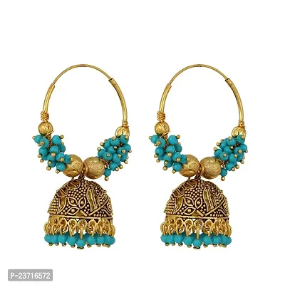Piah Fashion Marvelous Firozi Pearl Jumkhi Earrings for Women-thumb0