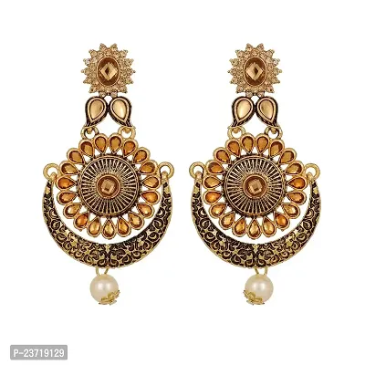 Piah Gold Plated LCT Traditional Indian Bollywood Ethnic Wedding Bridal Kundan And Pearls Statement Chandbali Earrings For Women