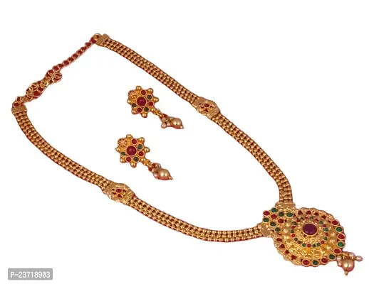 Piah Fashion Green Maroon Long Necklace Set With Earring for women  girls