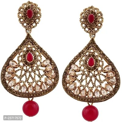 Piah Fashion pink stone gold finishing dangle earrings