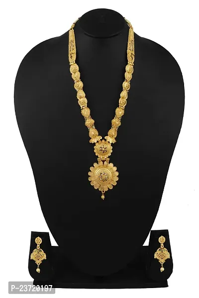 Piah Fashion Jewellery Gold Plated Traditional Designer Long Necklace Jewellery Set With Earrings For Women-thumb3