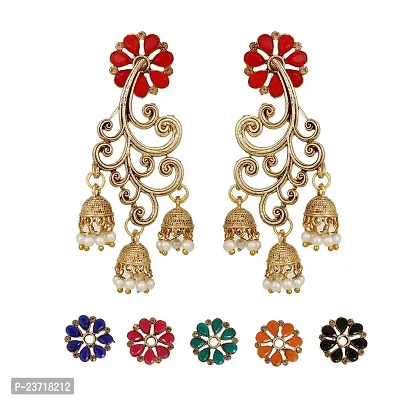 Piah Fashion Women's brass Delightful Changeable Flower Drop jhumka Earrings (Multicolour)-thumb0
