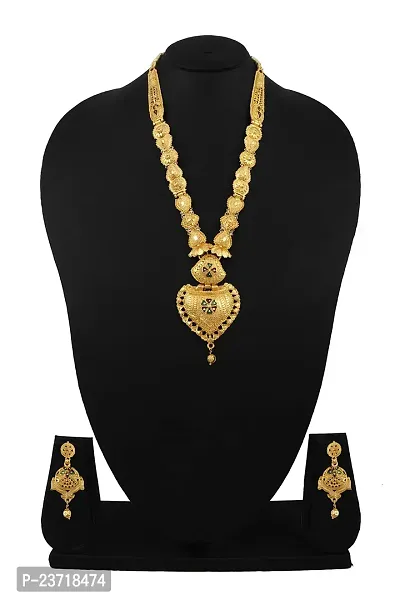 Piah Fashion Jewellery Gold Plated Traditional Designer Long Necklace Jewellery Set With Earrings For Women-thumb4