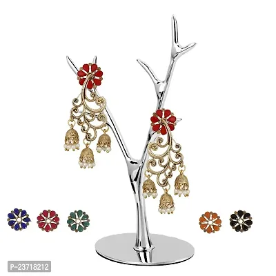 Piah Fashion Women's brass Delightful Changeable Flower Drop jhumka Earrings (Multicolour)-thumb2
