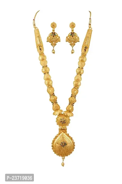 Piah Fashion Jewellery Gold Plated Traditional Designer Long Necklace Jewellery Set With Earrings For Women