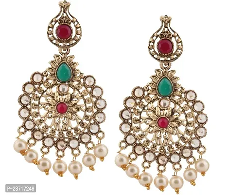 Piah Fashion Antique high gold plated red green colour designer earrings for women and girls