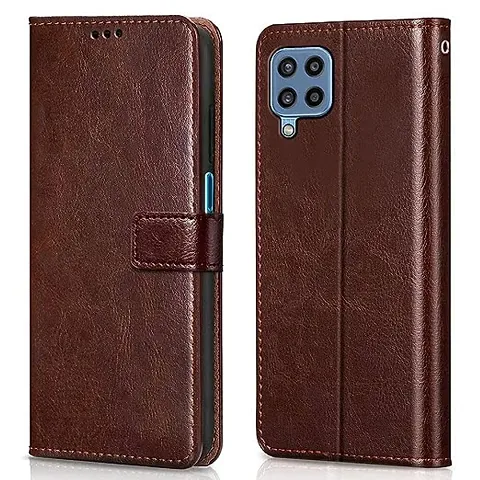 Cloudza Samsung Galaxy A22,M32 (4G) Flip Back Cover | PU Leather Flip Cover Wallet Case with TPU Silicone Case Back Cover for Samsung Galaxy A22,M32 (4G) Brown