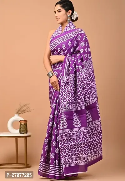 Elegant Purple Cotton Saree With Blouse Piece For Women-thumb0