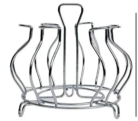 2Mech Glass Holder Stainless Steel and Virgin Glass Holder/Glass Stand/Tumbler Holder/Glass Holder for Kitchen/Dining Table (Nickel Chrome) Lotus Shape