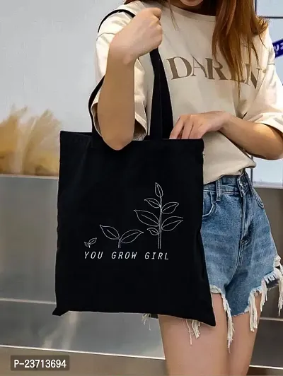 Black Heavy cotton Fabric minimal Print Tote bag for daily use for shopping ,vegetable fruits other accessories and etc For women Pack of 1-thumb0