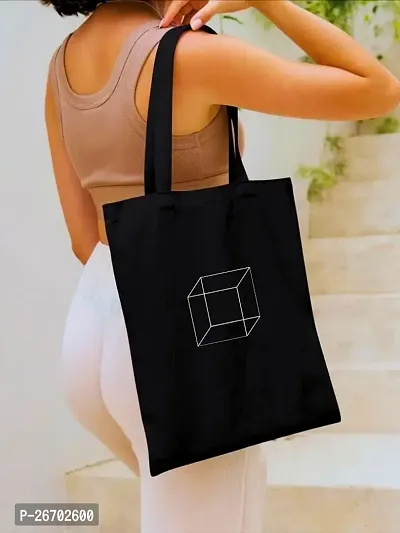 Black Heavy cotton Fabric minimal Print Tote bag for daily use for shopping ,vegetable fruits other accessories and etc For women Pack of 1-thumb0
