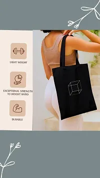 Black Heavy cotton Fabric minimal Print Tote bag for daily use for shopping ,vegetable fruits other accessories and etc For women Pack of 1-thumb1
