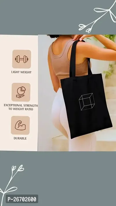 Black Heavy cotton Fabric minimal Print Tote bag for daily use for shopping ,vegetable fruits other accessories and etc For women Pack of 1-thumb2