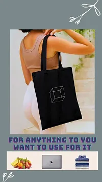 Black Heavy cotton Fabric minimal Print Tote bag for daily use for shopping ,vegetable fruits other accessories and etc For women Pack of 1-thumb2