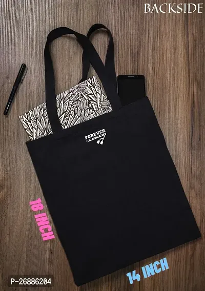 Black Heavy cotton Fabric minimal Print Tote bag for daily use for shopping ,vegetable fruits other accessories and etc For women Pack of 1-thumb2