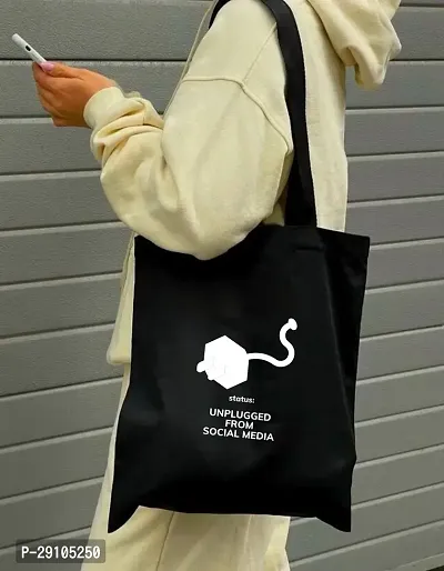 Black Heavy Cotton Fabric Minimal Print Tote Bag for Daily Use for Shopping