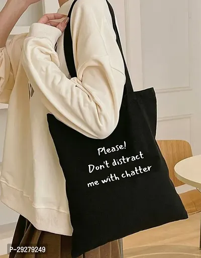 Black Heavy Cotton Fabric Minimal Print Tote Bag for Daily Use for Shopping