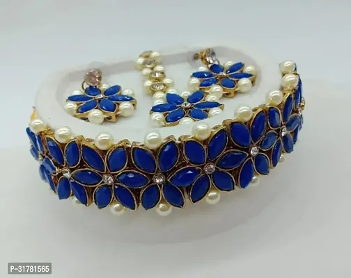 Blue Markis Stone Choker Set With Earring Mangtikka-thumb0