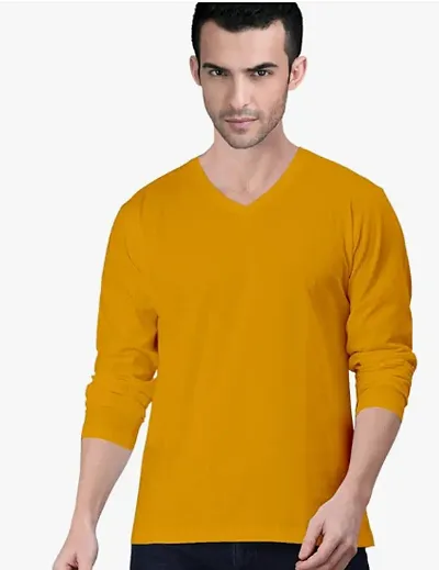 Pooplu Men's Regular Fit Premium Plain 100% Cotton V Neck Full Sleeves Stylish, Trendy, Casual Plain Pootlu Tees and Tshirts