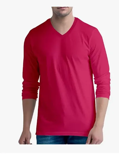 Pooplu Men's Regular Fit Plain 100% V Neck Full Sleeves Pootlu T Shirt. Casual, Trendy, Stylish Tshirts and Tees