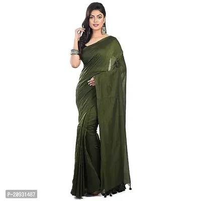 Beautiful Green Cotton Self Pattern Women Saree with Blouse piece-thumb0