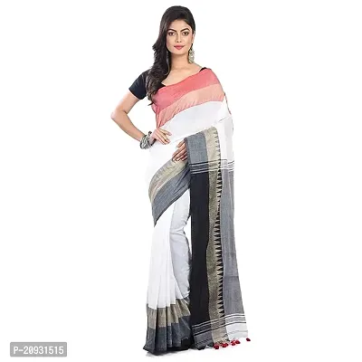 Beautiful White Cotton Self Pattern Women Saree with Blouse piece-thumb0