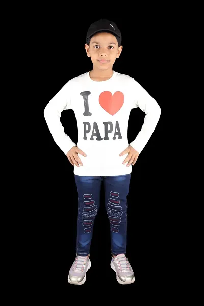 Hot Selling Denim Jeans with Cotton Printed Full Sleeve T-shirts For Kids