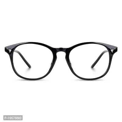 SunglassesMart UV400 Protected Round Anti Glare Reading Glasses Zero Power Computer Glasses For Men  Women (Black)-thumb0