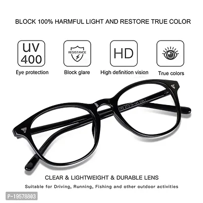 SunglassesMart UV400 Protected Round Anti Glare Reading Glasses Zero Power Computer Glasses For Men  Women (Black)-thumb2