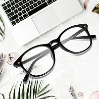 SunglassesMart UV400 Protected Round Anti Glare Reading Glasses Zero Power Computer Glasses For Men  Women (Black)-thumb3