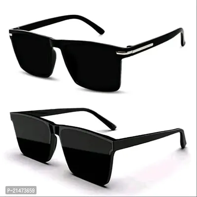 Stylish Square  Mc Stan Latest Stylish UV Protected Sunglasses For Men  Women Black Combo Pack Of 2-thumb0